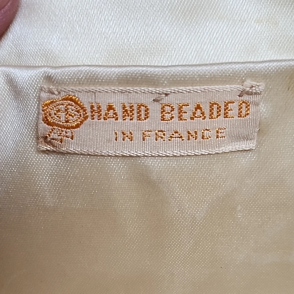 Elegant Beaded Clutch in Cream and Brown